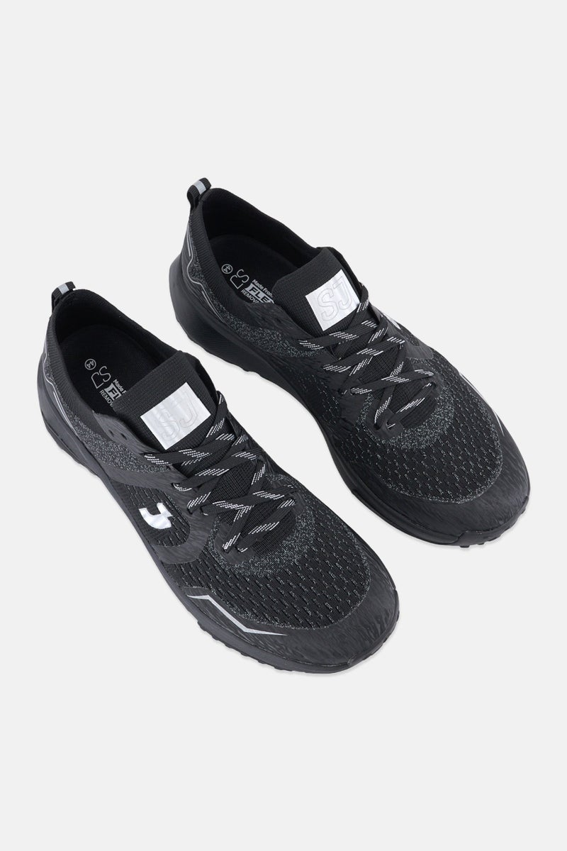 SJ Men Brand Logo Lace Up Outdoor Shoes, Black - Image 4